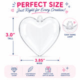 Set of 3 Clear Plastic Heart Ornaments 3.85 Inches (98 mm)