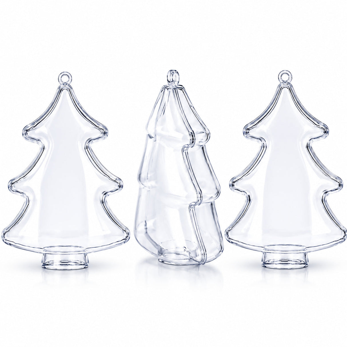 Set of 3 Clear Plastic Christmas Tree Shape Ornaments 4.35 Inches