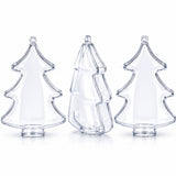 Set of 3 Clear Plastic Christmas Tree Shape Ornaments 4.35 Inches
