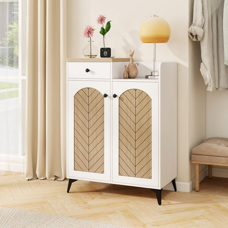 Zapatero organizador de 2 puertas con cajón y 6 estantes extraíbles - Blanco