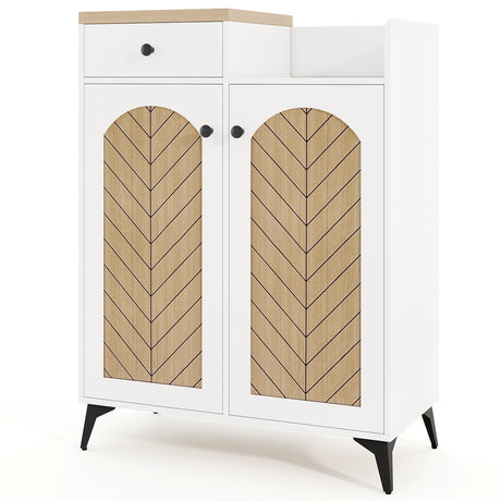 Zapatero organizador de 2 puertas con cajón y 6 estantes extraíbles - Blanco