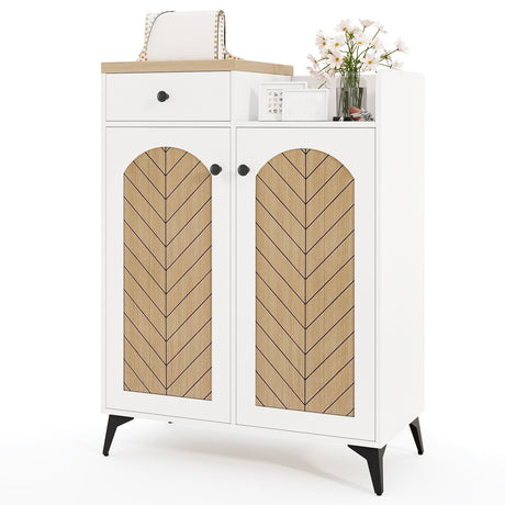 Zapatero organizador de 2 puertas con cajón y 6 estantes extraíbles - Blanco