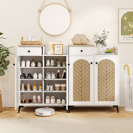 Zapatero organizador de 2 puertas con cajón y 6 estantes extraíbles - Blanco