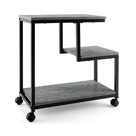 Mesa auxiliar de 3 niveles con almacenamiento y ruedas universales para sala de estar y dormitorio-Negro