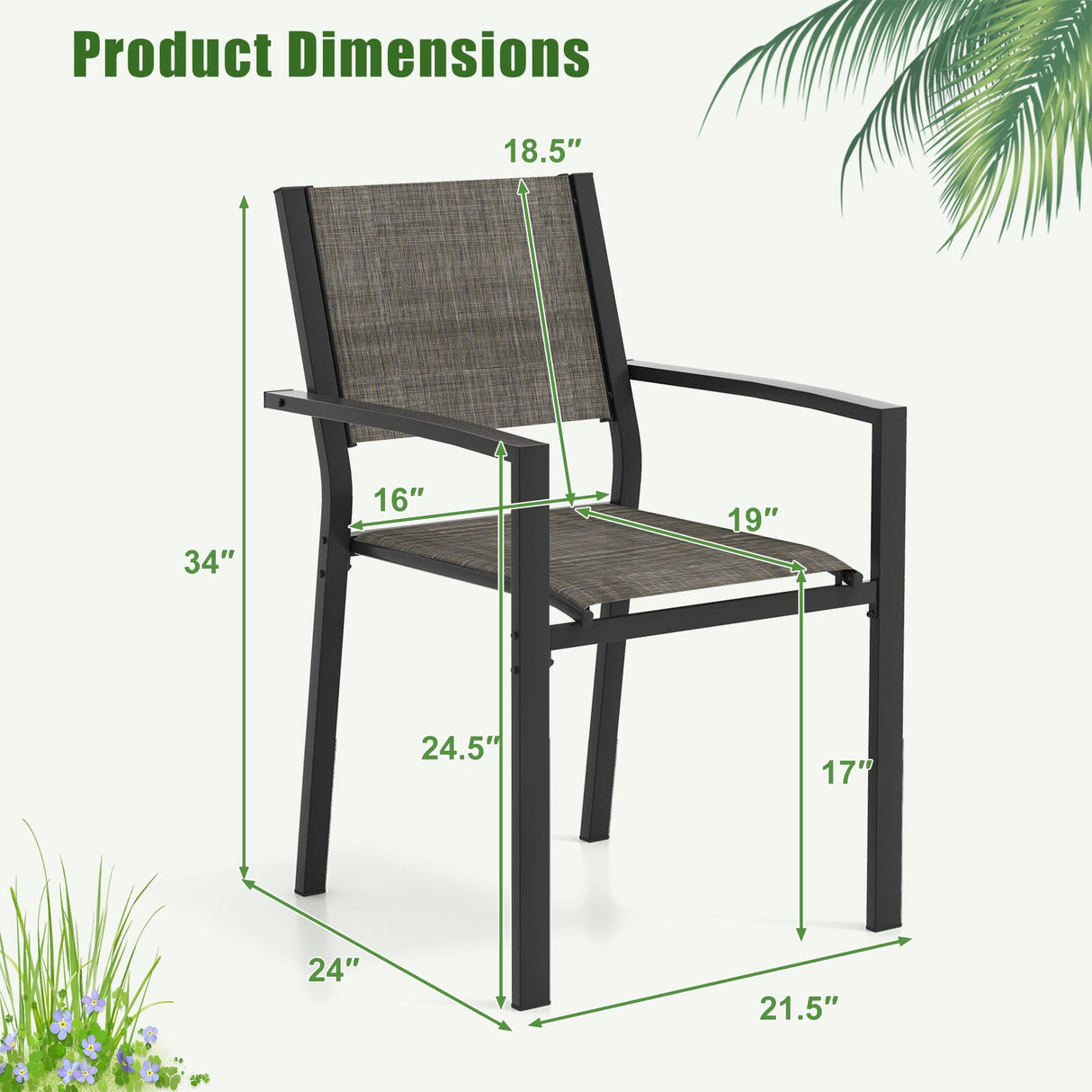 Juego de 6 sillas de patio apilables con asiento de tela transpirable