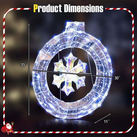 Guirnalda de copo de nieve iluminada de 33 pulgadas con anillo para colgar y soporte