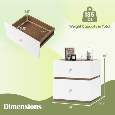 Mesita de Noche Moderna de 2 Cajones con Almacenamiento para Sala de Estar Dormitorio