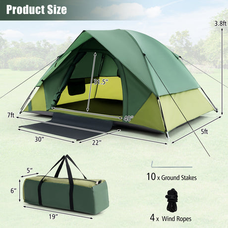 Tienda de campaña para 2 personas con toldo removible y puerta de doble capa - Verde