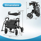 2-in-1 Foldable Rollator Walker with Seat abd 9 Inch Pneumatic Tires for Seniors