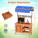 Cocina de juguete de madera con toldo de altura ajustable para niños - Natural