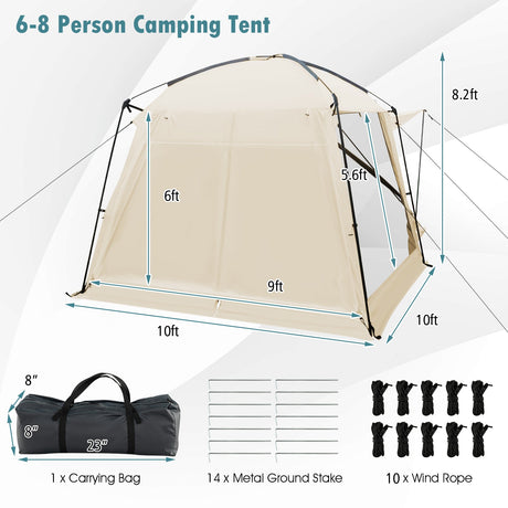 Carpa con mosquitero de 10 x 10 pies con vestíbulo y puerta con cremallera - Beige