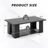 Mesa de centro moderna de madera de 2 niveles, grande, de 36/41 pulgadas, con estante de almacenamiento - Negro