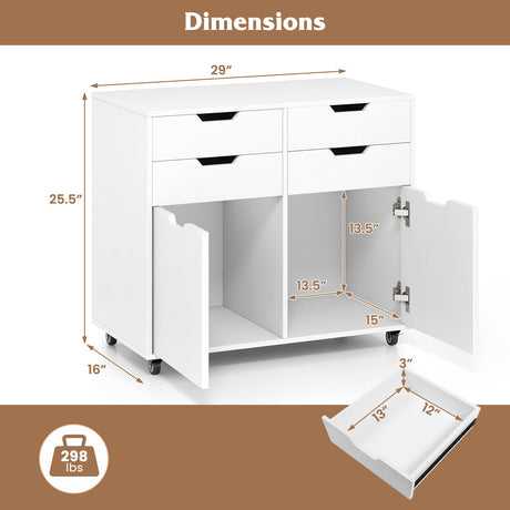 4 Drawer File Cabinet with Wheels for Home Office Organization