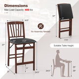 Juego de 2 sillas de altura de mostrador, taburete plegable para isla de cocina con asiento acolchado - Marrón