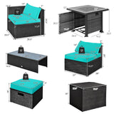 Juego de muebles de patio de 9 piezas con mesa de brasero de 32" y brasero de propano cuadrado de 50000 BTU