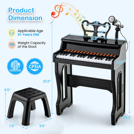 Piano musical de 37 teclas con micrófono Teclado de piano para niños con atril desmontable