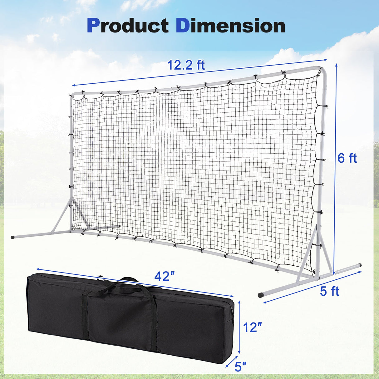 Red de rebote de fútbol de 12 x 6 pies con red para todo clima - Blanco
