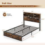 Estructura de cama Twin/Full/Queen/King Size con cabecera de almacenamiento, plataforma de metal industrial