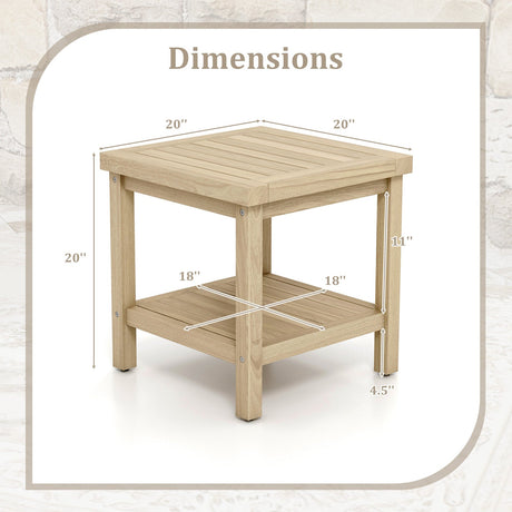 Mesa auxiliar de exterior de 2 niveles con estante para porche, terraza o jardín