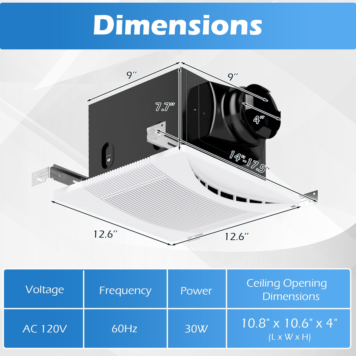 110 CFM Ceiling Mount Exhaust Ventilation Fan with Metal Housing