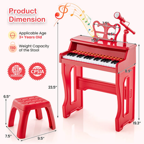 Piano musical de 37 teclas con micrófono Teclado de piano para niños con atril desmontable