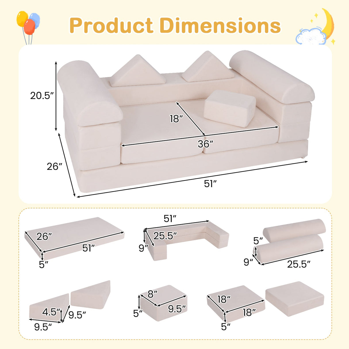 9-Piece Climb and Crawl Foam and Floor Playset with Breathable Suede Fabric