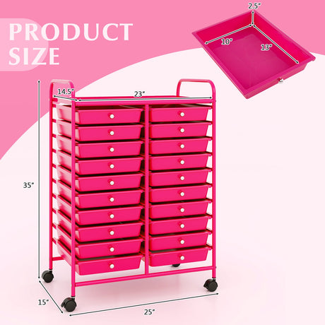 20 cajones extraíbles, carrito de almacenamiento rodante, organizador de estudio, rosa