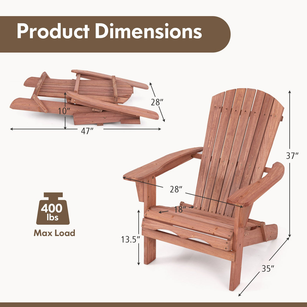 1 silla Adirondack plegable con respaldo alto y reposabrazos anchos