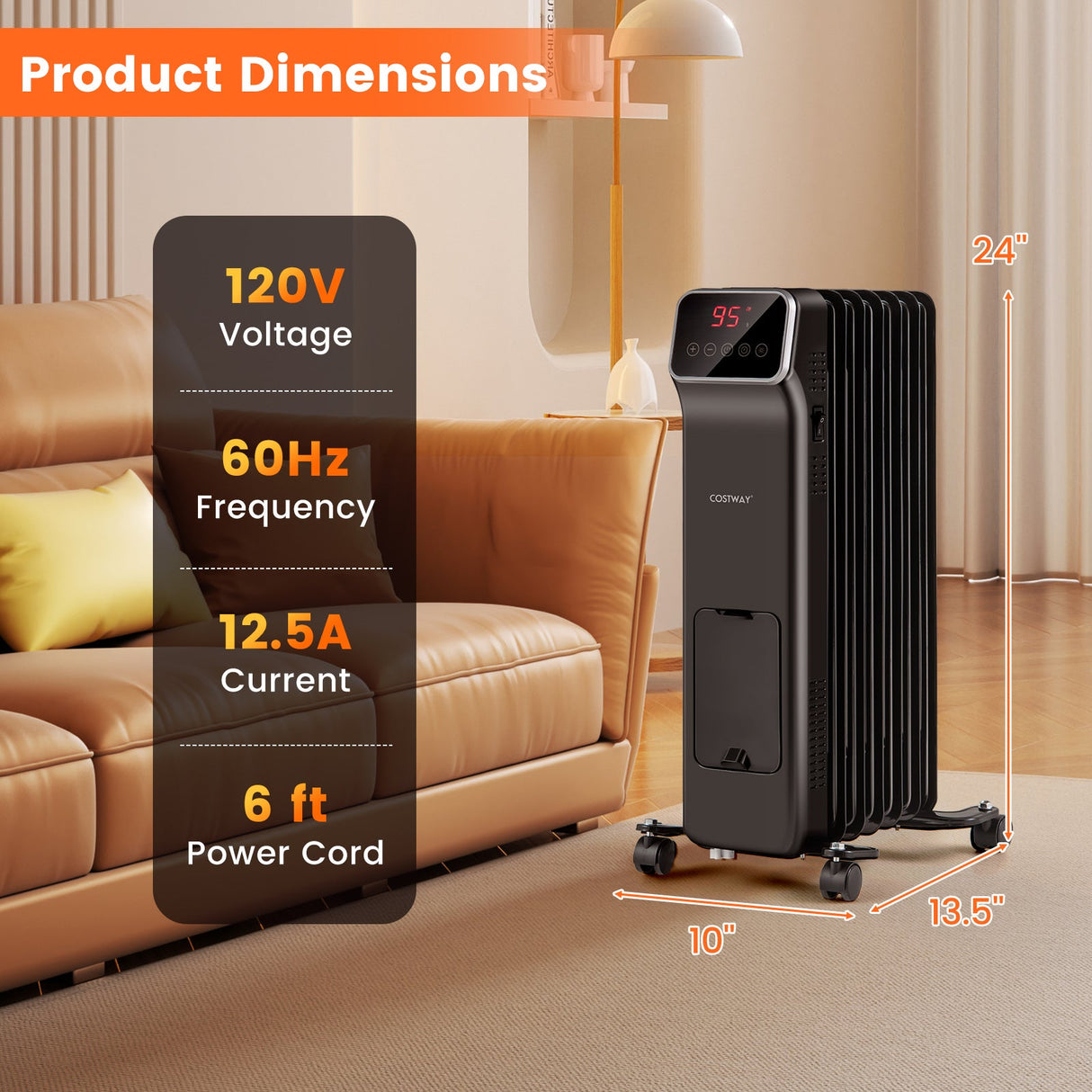 Calefactor Radiador Eléctrico de Aceite de 1500W con Mando a Distancia, 3 Modos y Temporizador de 24 Horas