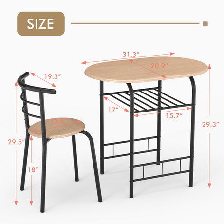 Juego de mesa de comedor de 3 piezas y 2 sillas para cocina, bistró, pub y hogar