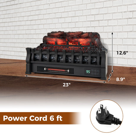 Calefactor eléctrico de leña de pino de 23 pulgadas, con cuarzo infrarrojo y llama ajustable, color negro
