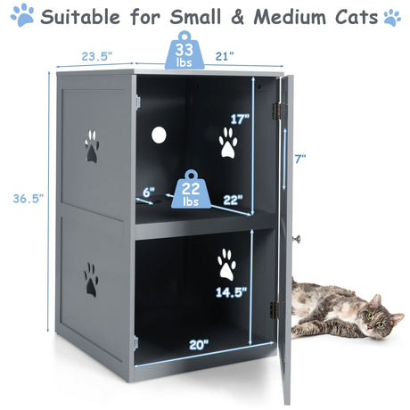 Casa de Gato Oculta de 2 Niveles para Arenero con Dispositivo Antivuelco