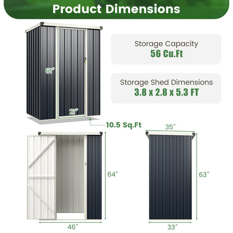 Cobertizo metálico de almacenamiento para exteriores de 4 x 3 pies con puerta con cerradura - Gris