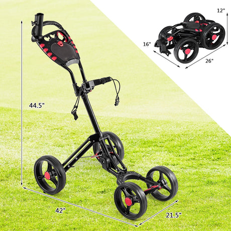 Carro de golf plegable de 4 ruedas para empujar y jalar