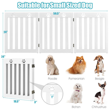 Puerta plegable de madera independiente para perros de 24 pulgadas con bisagra flexible de 360° para mascotas