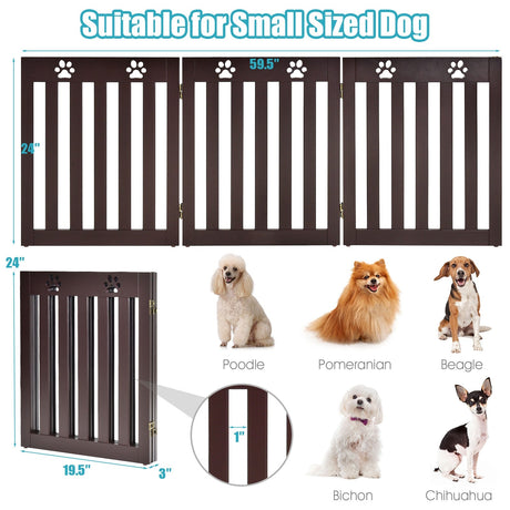 Puerta plegable de madera independiente para perros de 24 pulgadas con bisagra flexible de 360° para mascotas