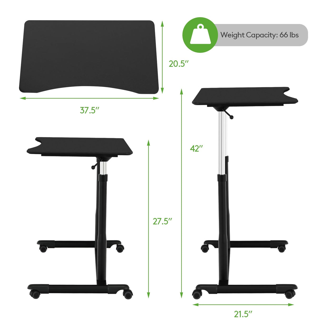 Height Adjustable Computer Desk Sit to Stand Rolling