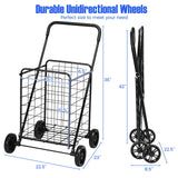 Portable Folding Shopping Cart Utility for Grocery Laundry-Black