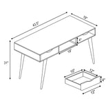 Escritorio de computadora elegante con 2 cajones y patas de madera maciza
