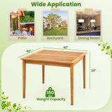Mesa Bistro Cuadrada de Comedor de Madera de Acacia de 40 Pulgadas con Agujero para Sombrilla de 1.96 Pulgadas
