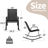 Set of 2 Metal Patio Rocking Chair with Breathable Seat Fabric