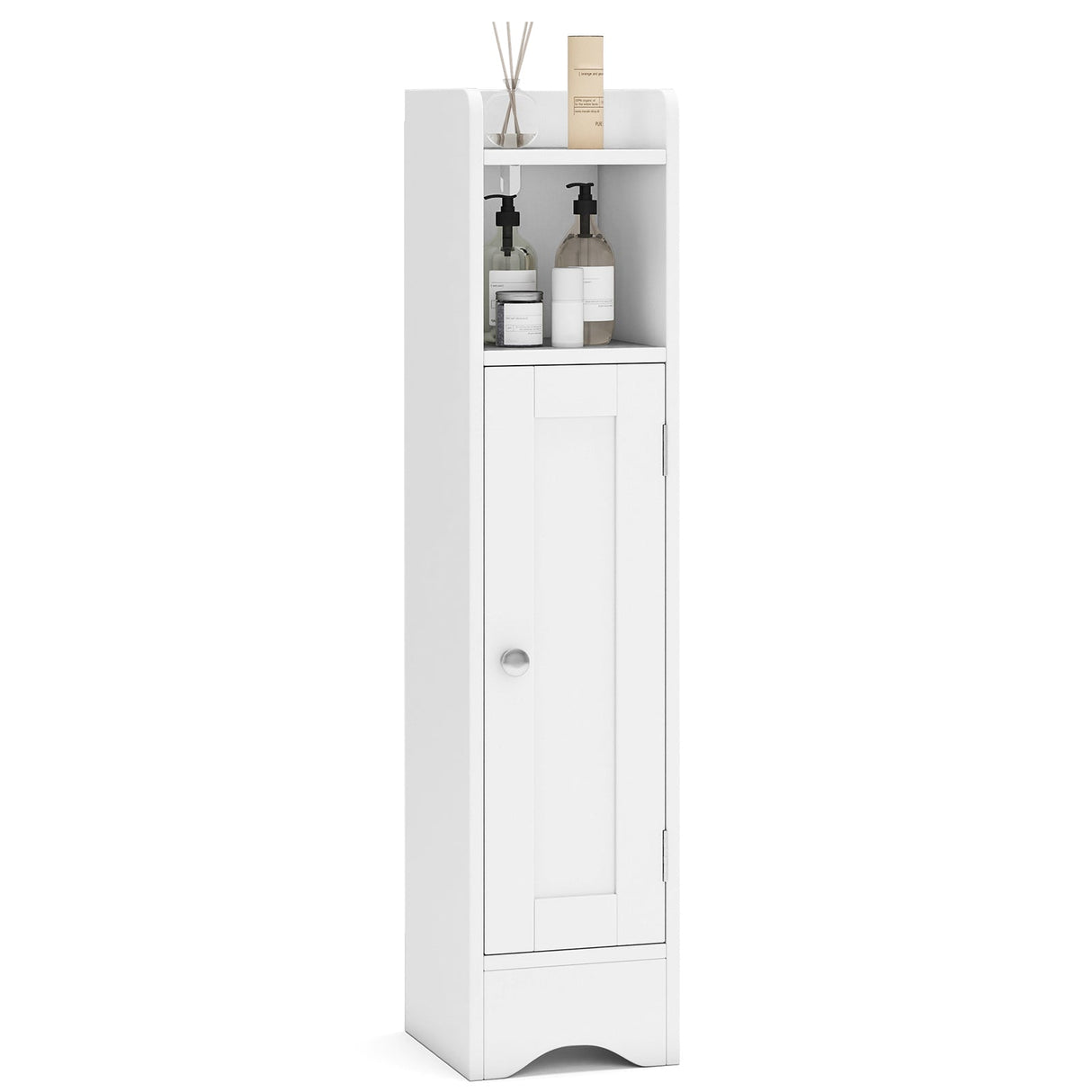 Mueble de Baño Esquinero Delgado con 1 Puerta y Estantes Ajustables