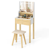 Pequeño tocador con espejo LED ajustable y enchufes, color blanco