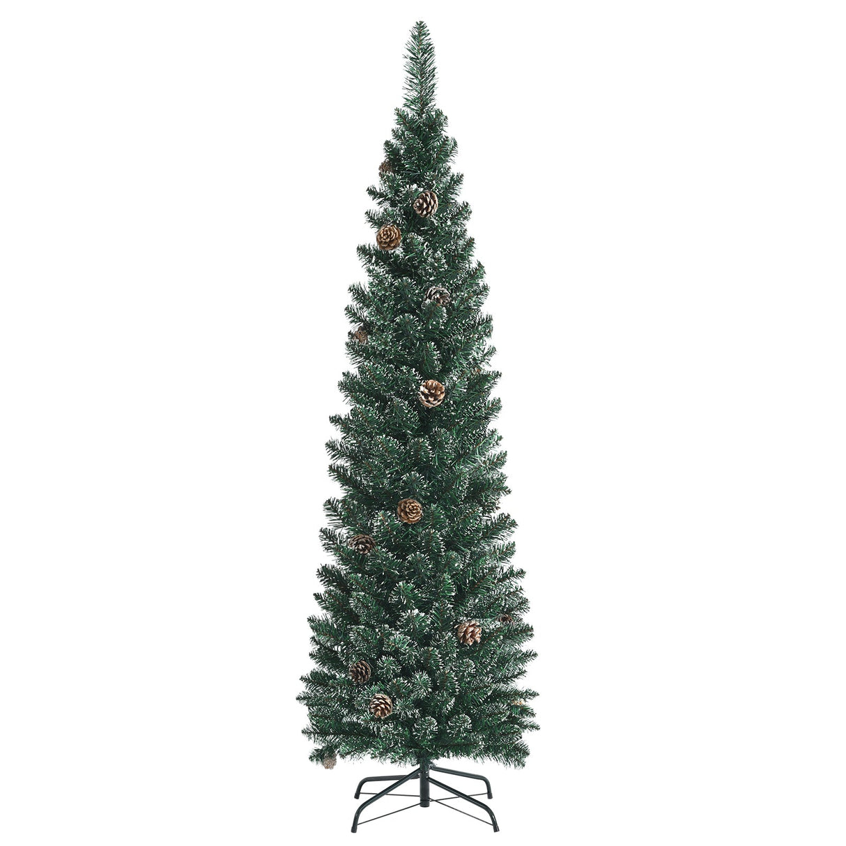 Snowy Artificial Pencil Christmas Tree with Pine Cones