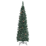 Snowy Artificial Pencil Christmas Tree with Pine Cones
