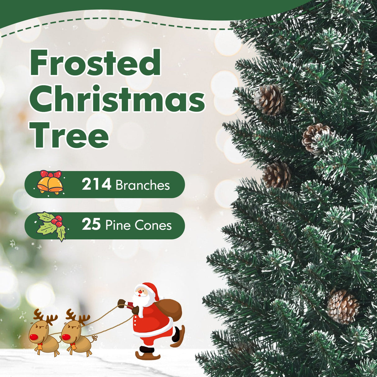 Snowy Artificial Pencil Christmas Tree with Pine Cones