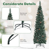 Snowy Artificial Pencil Christmas Tree with Pine Cones