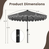 9.3 Feet Solar Patio Umbrella with 24 LED Lights Vented Top and Ruffles-Beige