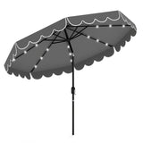 9.3 Feet Solar Patio Umbrella with 24 LED Lights Vented Top and Ruffles-Beige