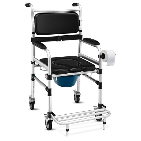 Silla de ruedas de aluminio 2 en 1 para ducha e inodoro con ruedas con bloqueo